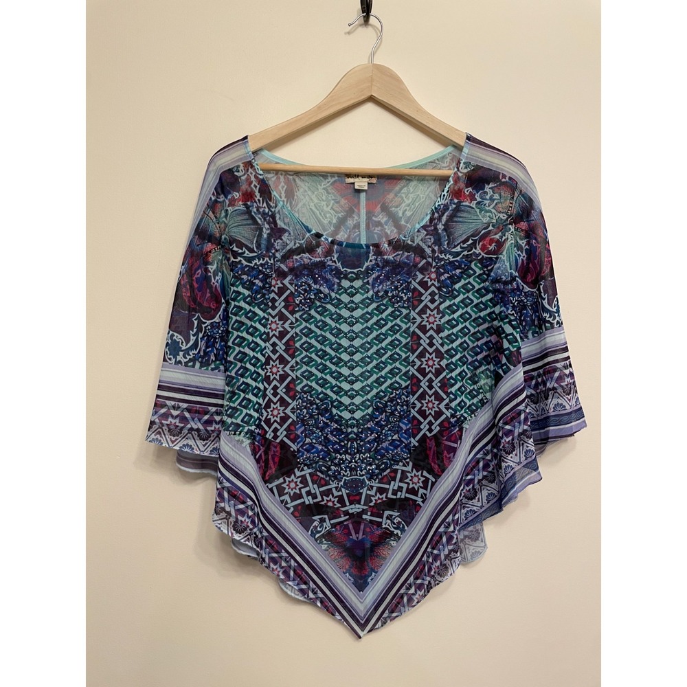 World‎ Unity Sheer Cover-up Top Women XL Rhinestone Beach Topper Boho Multicolor